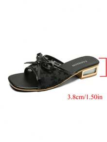 planare Giày sandal nữ mùa hè mới, thanh lịch, gót dày, màu đen lưới thêu nơ, phù hợp cho đi làm hàng ngày, hẹn hò, công sở và các dịp khác. - màu đen - Xem 9