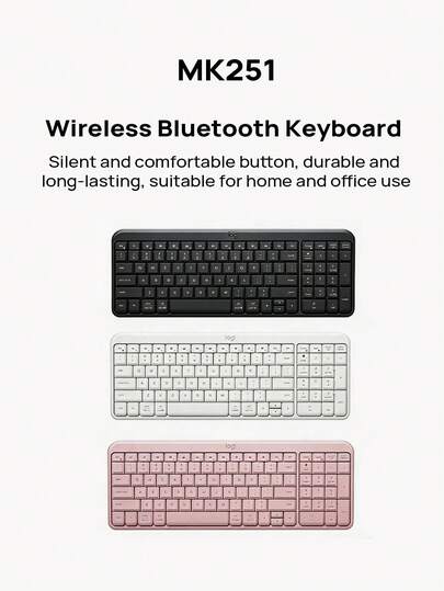 Logitech 靜音辦公鍵盤，輕薄便攜設計，藍牙連接穩定，即插即用，音舒適按鍵，經久耐用，家用辦公