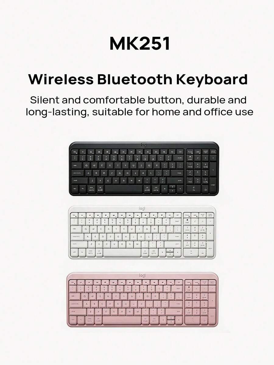 Logitech Keyboard kantor senyap, desain ramping dan portabel, koneksi Bluetooth stabil, pasang dan mainkan, tombol nyaman, tahan lama, cocok untuk penggunaan di rumah dan kantor. - View 1