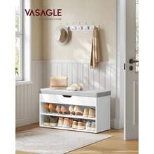 VASAGLE Zapatero Banco Recibidor con 3 Compartimentos Mueble Zapatero con Asiento Tapizado 30 x 80 x 44 cm Blanco Nube y Gris Paloma MLHS022WB01 - Blanco Nube  Gris Paloma - Ver 2