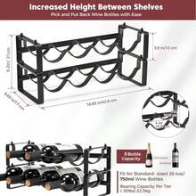 2-Tier 8-Bottle Stackable Countertop Wine Rack, Suitable For Cabinet Interior, Small Desktops, Dining Tables, Kitchens, Bars, Pantries And Compact Spaces - Black - View 3