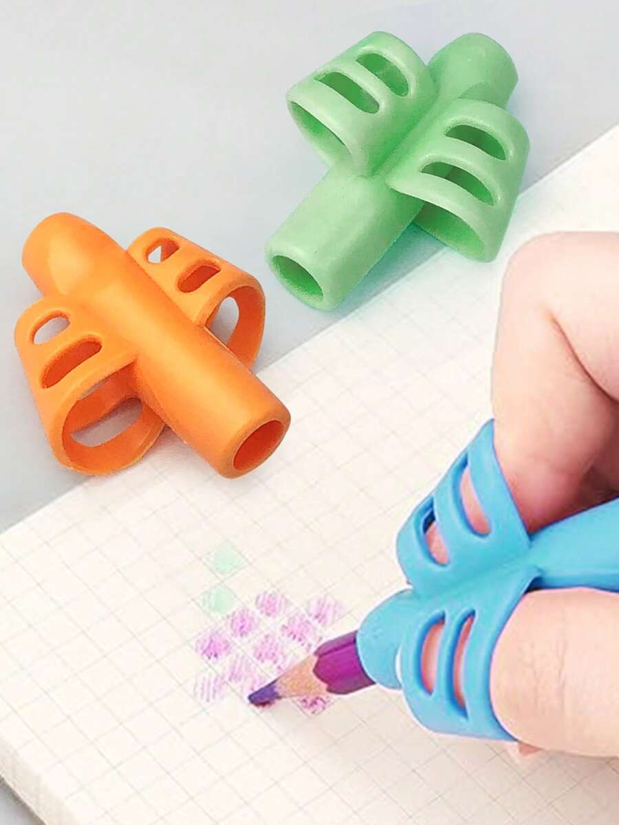 3psc Kids Silicone Pencil Grips, 3-Finger Posture Correction Tool, Ergonomic Writing Aid For Students & Toddlers - 2603-5301 - View 1