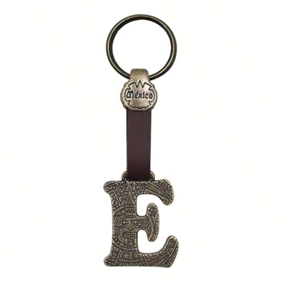 Metal Keychain With Engraved Initial And Calendar - Handmade Gift Of Mexican Heritage - 字母 E - 查看 1