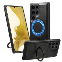 高级复古PU皮革手机壳，兼容 17 Pro Max、Galaxy S26 Ultra、S25 Ultra、S24 Ultra，商务风格，带隐藏式金属支架，支持无线充电，全方位防摔保护 - 黑色 - 查看 6