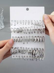12/24/60pcs Vintage Punk Style Women Fashion Hoop Earrings Set, Bohemian Versatile Design, Suitable For Daily Wear, Dating, Party, Gift For Friends - Silver - View 6