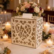 1 Set Of Wooden Wedding Card Boxes With Locks And Keys, Gift Card Clips For Reception, And Natural Hollow Cash Boxes With Card Logos For Weddings - One Size - View 2