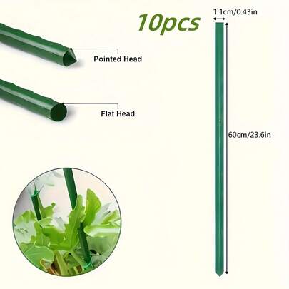 10pcs High Quality Durable Garden Support Stakes Set, Coated Metal Core, Anti-Corrosion, Easy To Insert, Suitable For Various Plants, Fruits, Vegetables, Essential For Yard, Lawn And Gardening