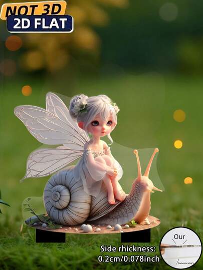 1pc 2D Acrylic Garden Stake, Girl Riding Snail & Butterfly, Suitable For Enhancing Potted Plant Decor, Waterproof Outdoor Ground Decor, Yard Art, Modern Art, Gift For Friends, Durable Acrylic Ground Stake, Garden Decor, Floral Supplies, Outdoor Decor, Fence Garden Stake, Flower Stand Decor