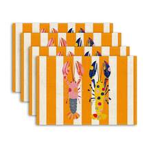 2/4/6pcs Yellow & White Striped, Polka Dot And Lobster Pattern Hand Washable Woven Rectangular Placemats, Perfect For Home Decor, Indoor/Outdoor Dining, Housewarming Gift - Yellow - View 3