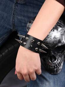 Vòng tay đinh tán phong cách Punk bằng da PU dành cho nam và nữ, vòng tay kiểu thập niên 80, vòng tay phong cách Goth Punk Rock, vòng tay đinh tán màu đen bằng da giả, vòng tay unisex dùng làm quà tặng trong các bữa tiệc. - màu đen - Xem 2