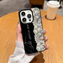 1pc TPU Material Delicate White Lace Pattern Phone Case Suitable For IPhone 17 Pro Max/17/16 Pro Max/15/13/12/11, S20 FE/A15/S24/A55, Note 11/Note 12/Note 13 Pro, Full Coverage Anti-Drop Soft Protective Phone Cover - Black - View 1
