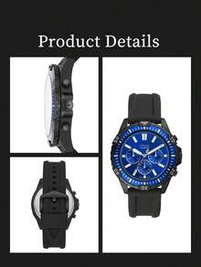 Fossil Men's 44mm Garrett Black Silicone Strap Chronograph Watch FS5695 - Blue - View 6