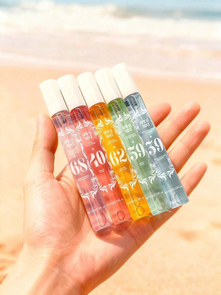 1/5PCS Spray de Fragancia Brasileña, Ambientador Digital de Playa de 10ml. Incluye Una Variedad de Aromas Como Coco, Vainilla, Jazmín y Pistacho. Natural, Fresco y de Larga Duración. Diseño Portátil Adecuado para el Hogar, Armario, Dormitorio, Baño, Coche, Citas, Viajes y Otras Ocasiones, Puede Usarse Como Ambientador en Verano. - Varias fragancias - Ver 1