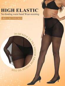 2 pares de meias-calças transparentes para mulheres - meias-calças pretas transparentes, meias confortáveis para vestidos, escritório e looks casuais - Preto - Visão 3