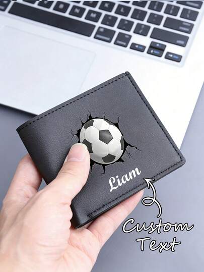 1pc Customized Football Print Wallet, Casual PU Leather Bifold Wallet With Card Slots And Coin Pouch, Perfect Gift For Father's Day, Friends, Family, Colleagues, Back To School, Reusable, Multifunction Colorful Minimalist