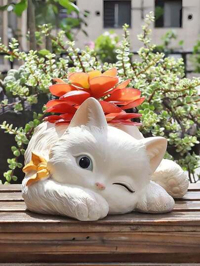 猫形室内/室外多肉植物花盆 - 可爱的多肉植物花盆，适合种植仙人掌、猫咪等。是桌面装饰的理想之选，也是送给爱猫人士和女性朋友的绝佳礼物，同样适合家居装饰。