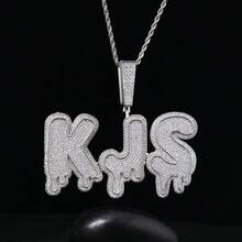Colgante de letra con goteo personalizado, collar KLS con incrustaciones de diamantes de imitación, joyería de iniciales estilo hip-hop unisex personalizada, accesorio de regalo estilo hip-hop personalizado - Gota de agua extragrande - Ver 2