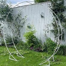 Arco de metal para ceremonia soporte de telón de fondo redondo doble de 6.5 pies soporte de arco de globo circular con base para boda cumpleaños fiesta decoración de baby shower interior y - Blanco - Ver 7