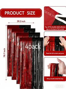 4pcs Red & Black Metallic Foil Fringe Curtain, 3.28x6.56ft Metallic Fringe Photo Backdrop For Halloween Party, 80s Retro Disco Decor, Casino Night Red Carpet Event, Texas Tech Party Decor, Graduation Ceremony Decor 2026 - View 5