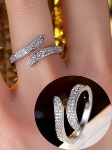 1 chiếc nhẫn hở đính kim cương siêu nhỏ tinh tế, nhẫn đeo giữa ngón tay thời trang, đa năng, trang sức cao cấp có thể đeo chồng lên nhau, thích hợp cho đi làm và đeo hàng ngày. - Vòng hở - Xem 4