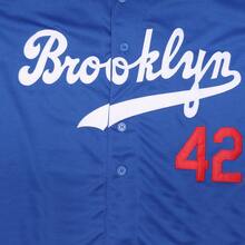 Men's #42 Blue Brooklyn Baseball Jersey - Short - Sleeve Button - Down Fit, Classic Letter & Number Embroidery, Blue - White - Red Contrast, Ideal For Daily & Training - 四十二 藍色 - 查看 4