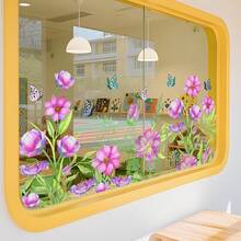 1 pieza Pegatina de ventana con racimo de flores de primavera, escena suave de rosa-púrpura, removible sin residuos, decoración fresca de ventana - multicolor - Ver 3