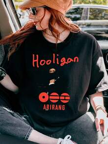 Camiseta deportiva Bangtan Arirang Hooligan, camiseta con estética de tripulación de vela adorable - Negro - Ver 1