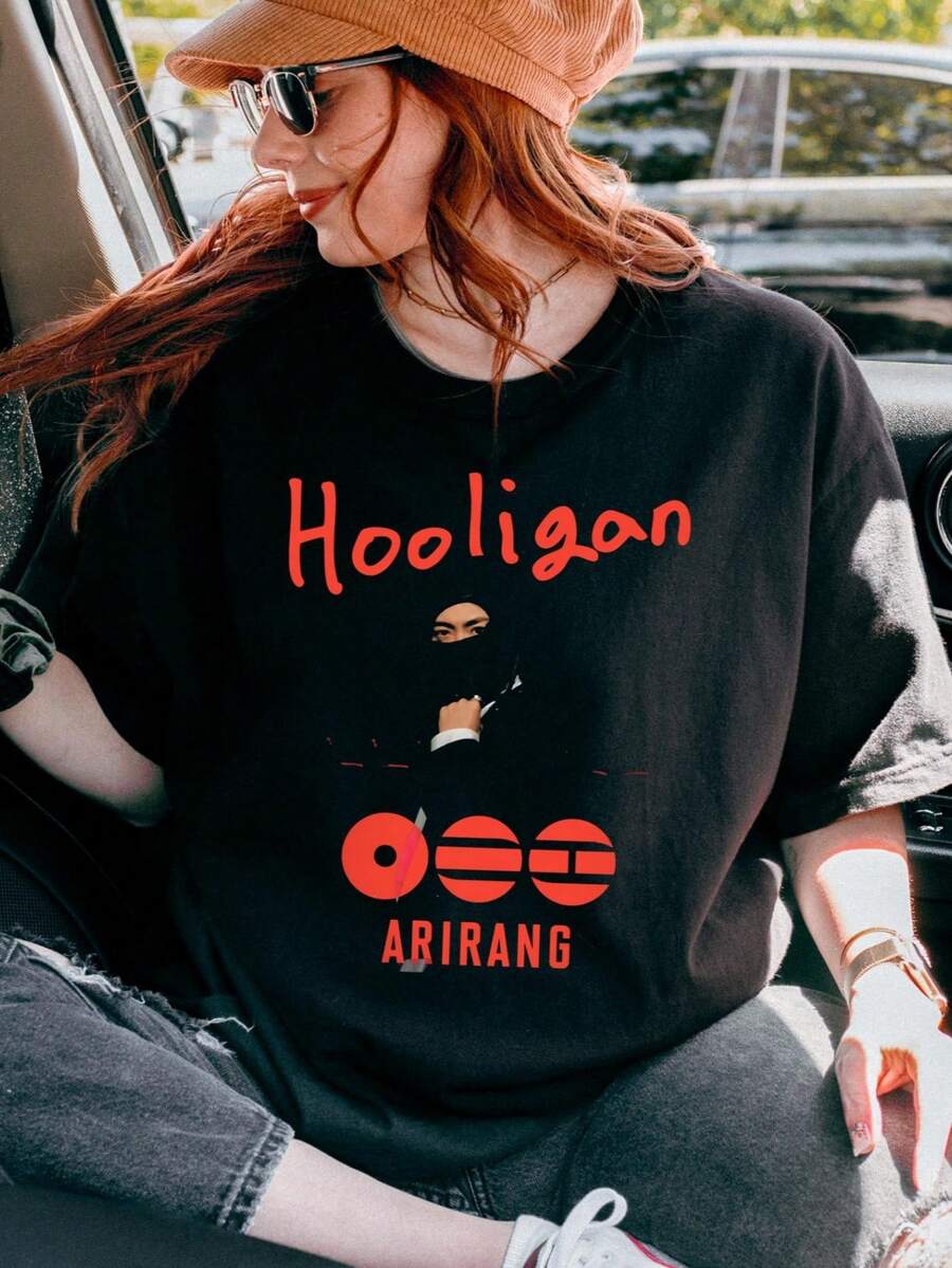 Camiseta deportiva Bangtan Arirang Hooligan, camiseta con estética de tripulación de vela adorable - Negro - Ver 1