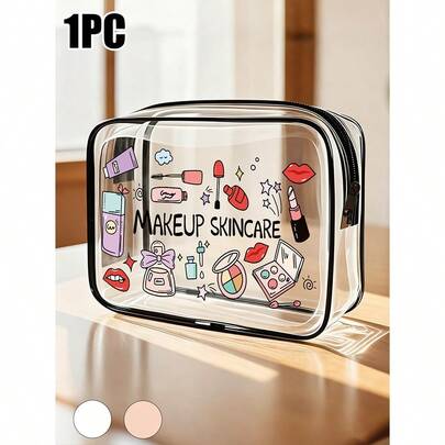 Bolsa de cosméticos con estampado de PVC, bolsa de aseo impermeable, bolsa de cosméticos multifuncional, para pinzas, diademas, bolsa de almacenamiento de cojín de aire rojo portátil, bolsa de cosméticos, bolsa de cuidado de la piel, artículos esenciales de viaje, suministros de dormitorio, almacenamiento de baño, almacenamiento de joyas, bolsa de almacenamiento de aceite labial y cosméticos, bolsa de útiles escolares, bolsa de maquillaje, artículos esenciales de vacaciones, almacenamiento de maquillaje, regalos de novia de boda, regalos para mamá, regalos de cumpleaños, regalos para amigos y maestros