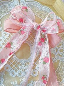 1 chiếc kẹp tóc nơ bằng satin in họa tiết lưới tươi tắn và ngọt ngào dành cho nữ - Nhiều màu - Xem 3