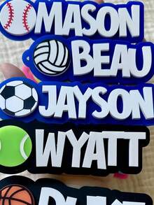 Customized Name Keychain, Baseball Keychain, Sports Bag Tag, Sports Keychain, Football, Basketball, Tennis - Multicolor - View 3