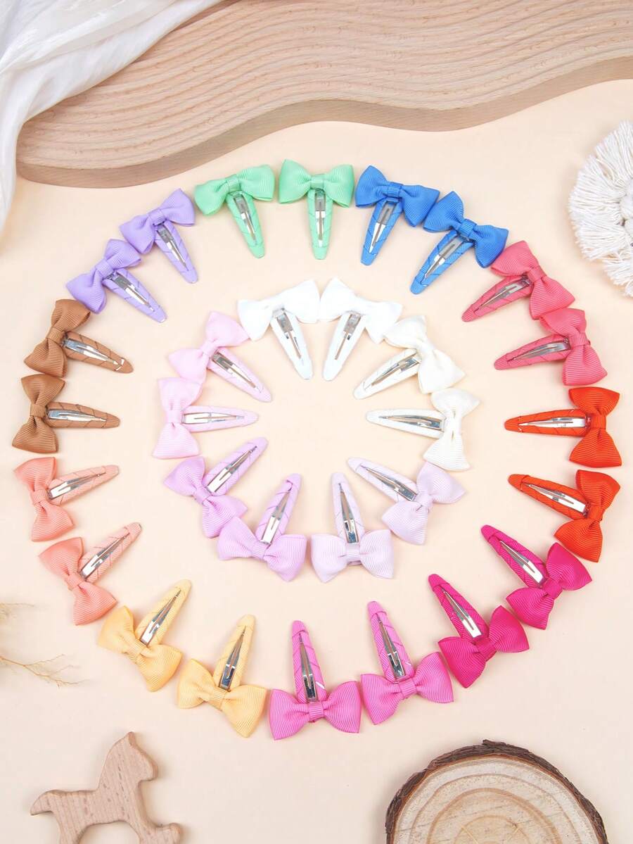 20/30pcs Bowknot Snap Hair Clips, Premium Satin Ribbon 2 Inch Hair Clips, Non-Slip Hair Barrettes, Girls Hair Accessories - Multicolor - View 1