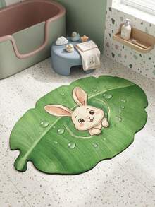 1pc Leaf Bunny Doormat, Cute Decorative Mat, Decorative Rug, Adorable Bathroom Mat, Absorbent Rug, Bedroom Decor, Small Carpet, Rug, Home Decor, Outdoor Carpet, Washable Rug - Multicolor - View 1