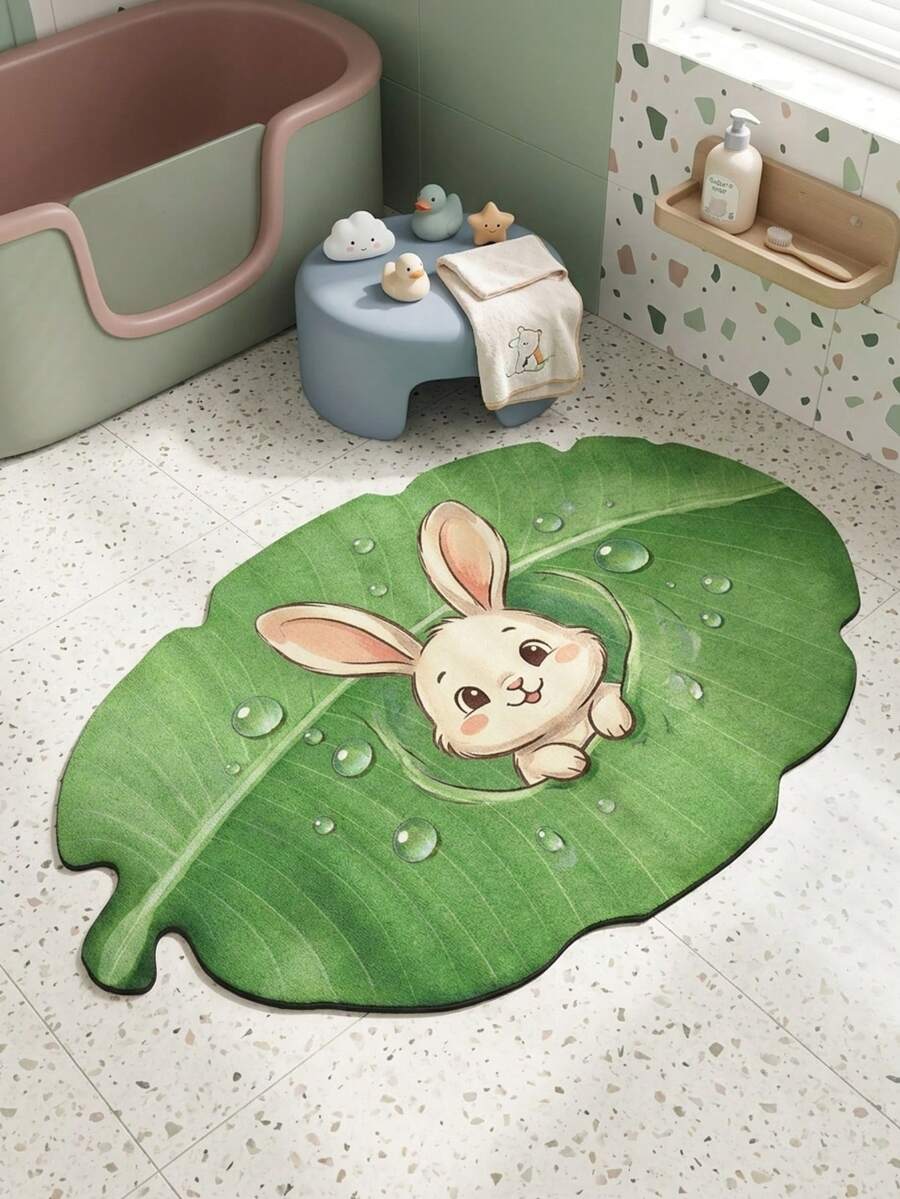 1pc Leaf Bunny Doormat, Cute Decorative Mat, Decorative Rug, Adorable Bathroom Mat, Absorbent Rug, Bedroom Decor, Small Carpet, Rug, Home Decor, Outdoor Carpet, Washable Rug - Multicolor - View 1