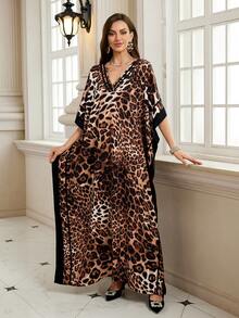 Damen bedrucktes Kaftan-Kleid, V-Ausschnitt Fledermausärmel Boho-Stil Strandkleid, lockerer Schnitt Loungewear, Große Größen langes Kleid, Café Abendkleid, Urlaubskleid - Verschiedenfarbig - Übersicht 8