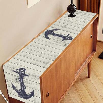 锚形桌布，复古航海主题木质白板桌饰，适用于家居厨房餐厅派对室内外装饰