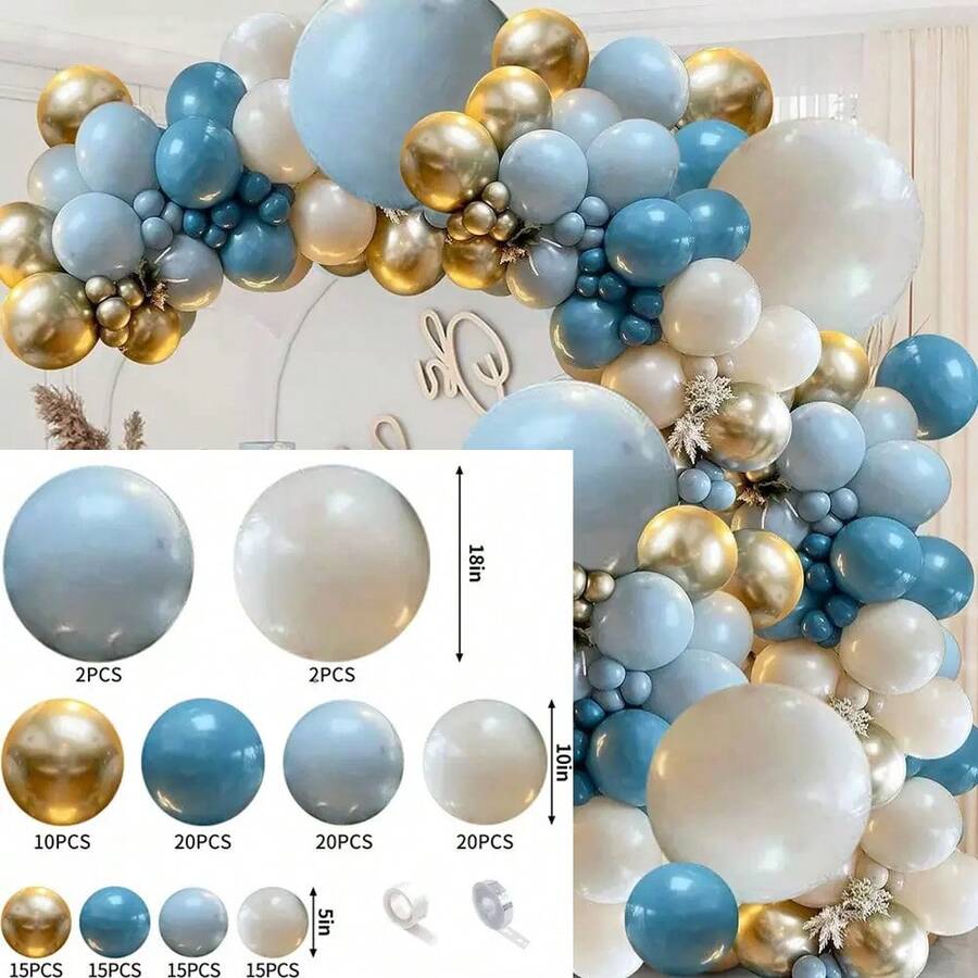 Vintage Ocean Blue & Sand White Latex Balloon Garland Set, Party Decoration - View 1