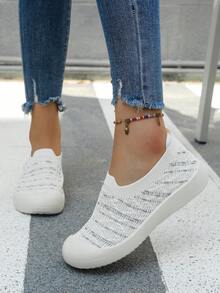 Giày lười nữ nhẹ, thoáng khí, chất liệu dệt kim, kiểu dáng casual, thích hợp đi làm và dạo chơi, mùa xuân/hè. - Màu be - Xem 5