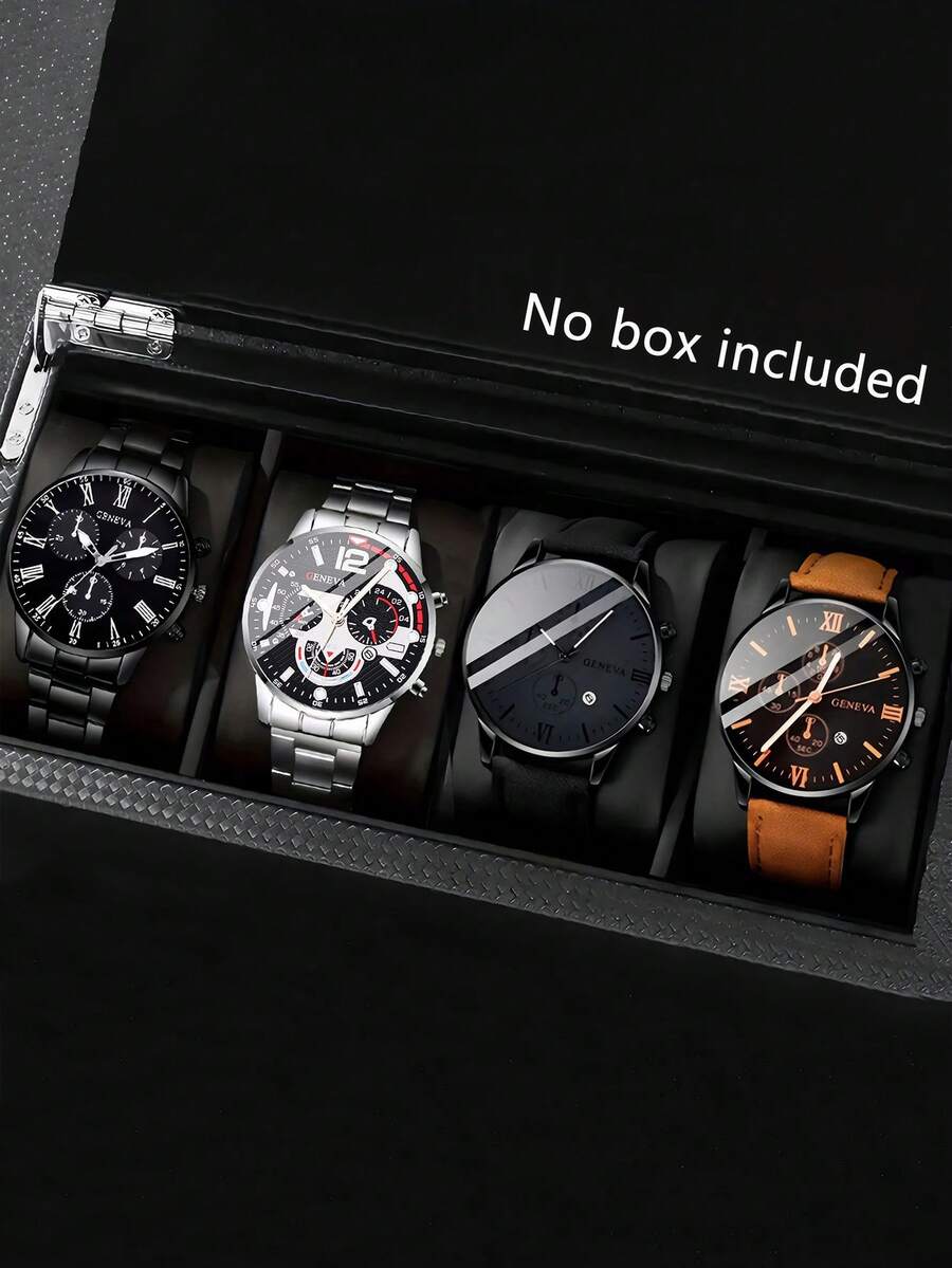 4/2pcs Luxury High-End Boys Quartz Watch, Alloy Strap And Leather Strap, Perfect Gift For School, Graduation Ceremony Or Any Occasion, Ideal Gift For Brothers, Suitable For Various Occasions - Multicolor - View 1