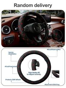 1pc PU Leather Embroidered Soft & Comfortable Anti-Slip Breathable Car Steering Wheel Cover, Fits Most Sedans, Vehicles, SUVs, Universal 15 Inch, Unisex Car Interior Accessory - Style a - View 11