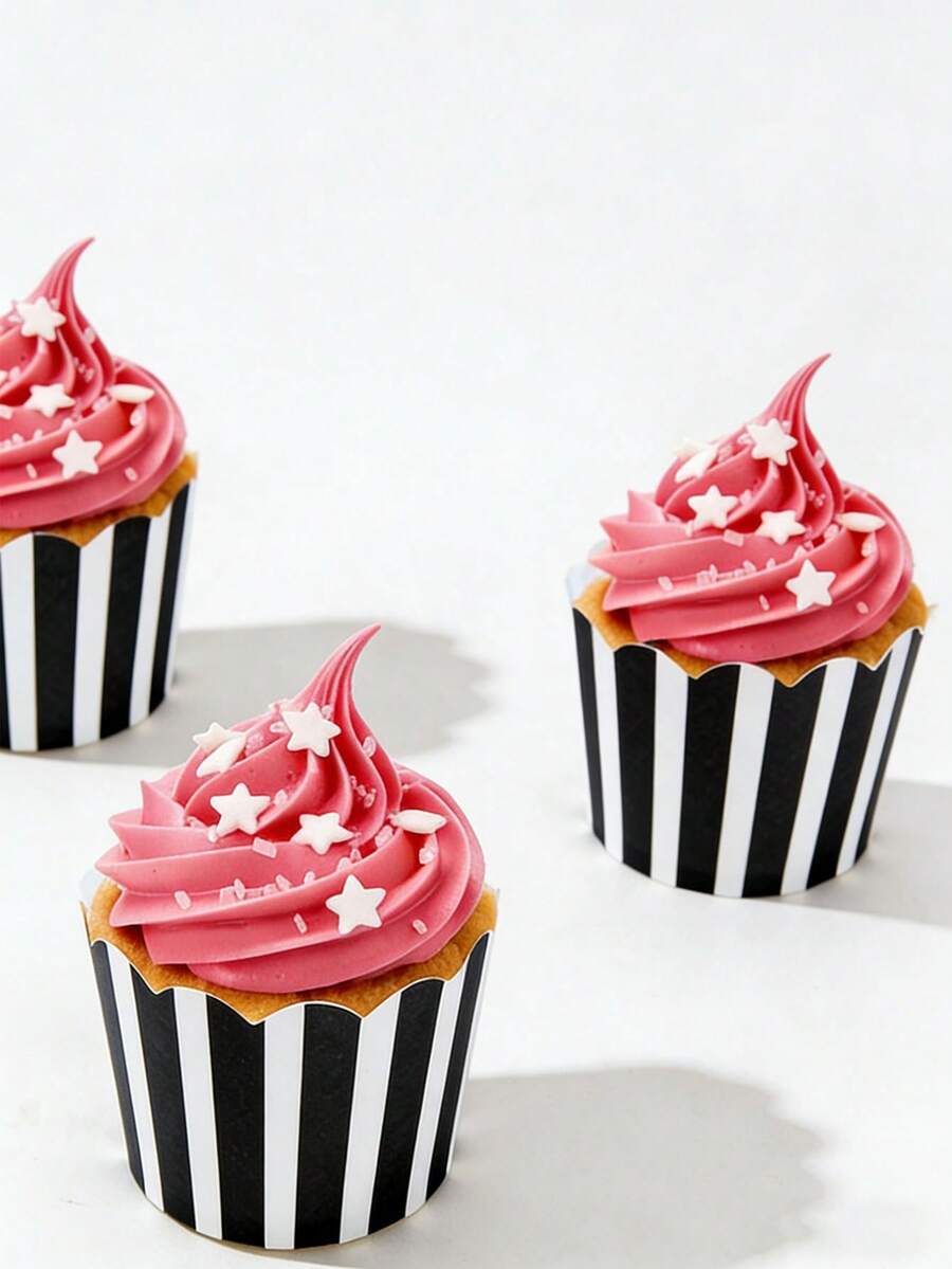 200pcs Striped Cupcake Liners, Baking Cupcake Cups, Suitable For Weddings, Birthdays, Valentine's Day, Christmas And Family Gatherings - View 1