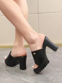 Elegant Solid Color PU Leather Flat Strap Sandals, Suitable For Indoor And Outdoor Wear - Black - View 6