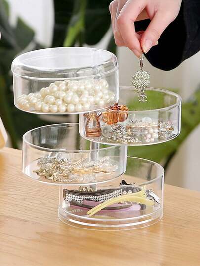 1pc Clear Rotating Jewelry Storage Box - 3/4/5 Layers Acrylic Organizer For Earrings, Necklaces, Hair Accessories - Transparent Multi-Functional Desktop Case With Large Capacity - Ideal For Vanity, Dresser, And Gift Giving