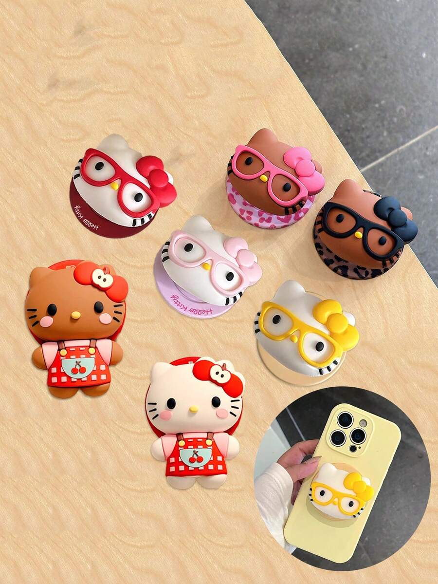 SANRIO Giá đỡ điện thoại từ tính hình mèo con và báo đốm 3D bằng silicon mới, phù hợp với ốp lưng điện thoại, chống rơi, giá đỡ để bàn có thể điều chỉnh. - Nhiều màu - Xem 1