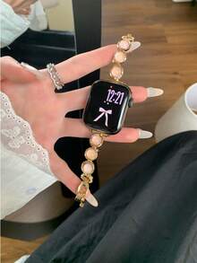 1 dây đeo đồng hồ kim loại nữ, tương thích với Apple Watch 38mm 40mm 41mm 42mm 44mm 45mm 49mm 46mm, dây đeo bằng thép không gỉ, bề mặt sáng bóng, phù hợp với Series 9/8/7/6/5/4/3/2/1 SE - Vàng - Xem 1