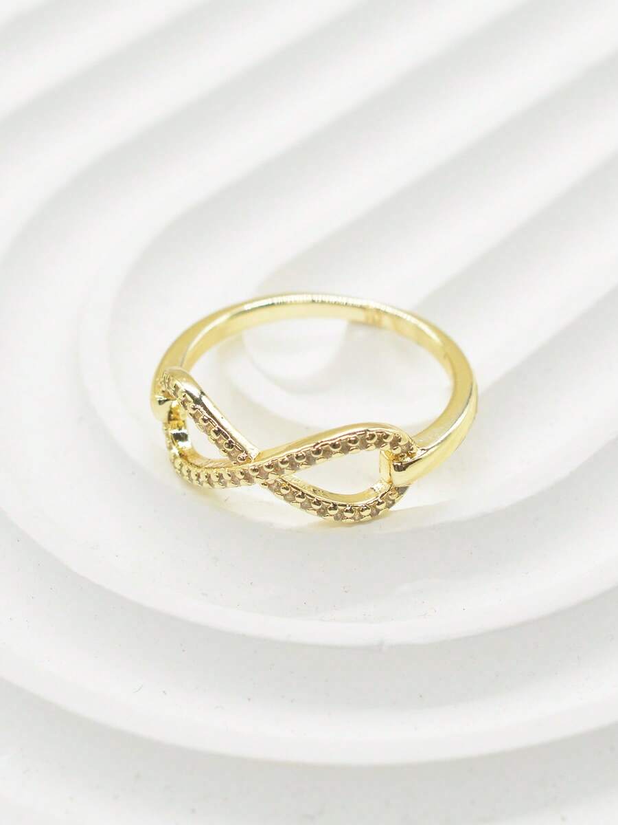 1pc Elegant Fashion Infinity Love Eternity Ring, Inlaid Synthetic Cubic Zirconia, Suitable For Daily Wear/Party/Wedding, Valentine's Day/Christmas/Anniversary Gift, Gift For Girlfriend, Holiday Gift - Gold - View 1