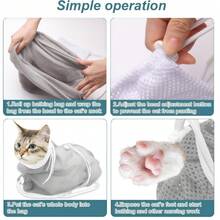 1 Piece Multi-Functional Cat Bathing Bag With Breathable Mesh, Durable Grooming Restraint For Nail Care Medication Bathing, Veterinary Use - 灰色1件 - 查看 4
