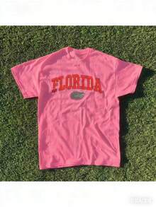 Summer New Short Sleeve Pattern Top ,Vintage Florida State Gators Shirt White New White All Sizes, Shirt Hot   New Comfortable Retro Cotton T-Shirt - 粉色 - 查看 1