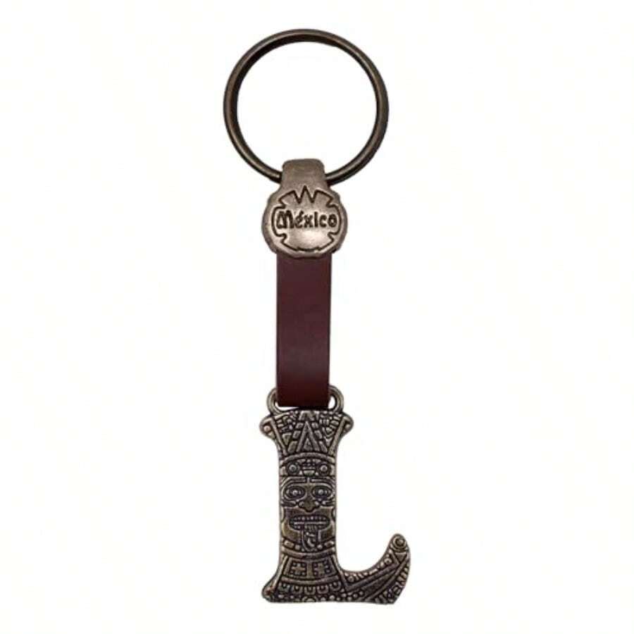 Metal Keychain With Engraved Initial And Calendar - Handmade Gift Of Mexican Heritage - The Letter L - View 1