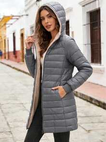 Women Winter Coats - Blue and White - View 2